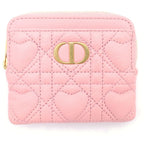 Dior Coin Case Cannage Heart Card Fragment Pink Leather Gold
