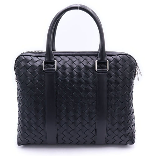 Bottega Veneta Intrecciato Briefcase Business Shoulder Bag Black Leather Silver — view 2
