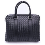 Bottega Veneta Intrecciato Briefcase Business Shoulder Bag Black Leather Silver