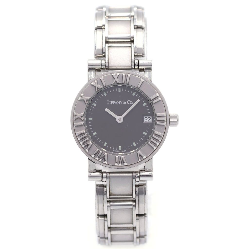 Tiffany & Co Atlas Date SS Quartz Stainless Watch Black Dial