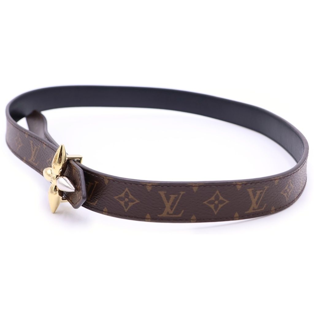 Louis Vuitton Ceinture Leather Belt Black Brown Flower Gold Silver — view 4