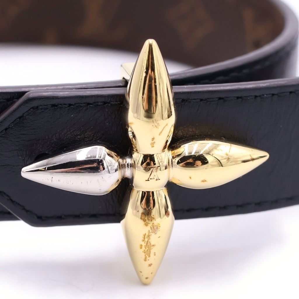 Louis Vuitton Ceinture Leather Belt Black Brown Flower Gold Silver — view 5