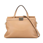 Gucci Interlocking 2-Way Shoulder Bag Beige Leather