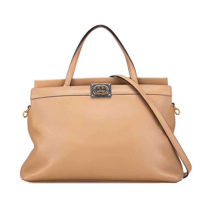 Gucci Interlocking 2-Way Shoulder Bag Beige Leather