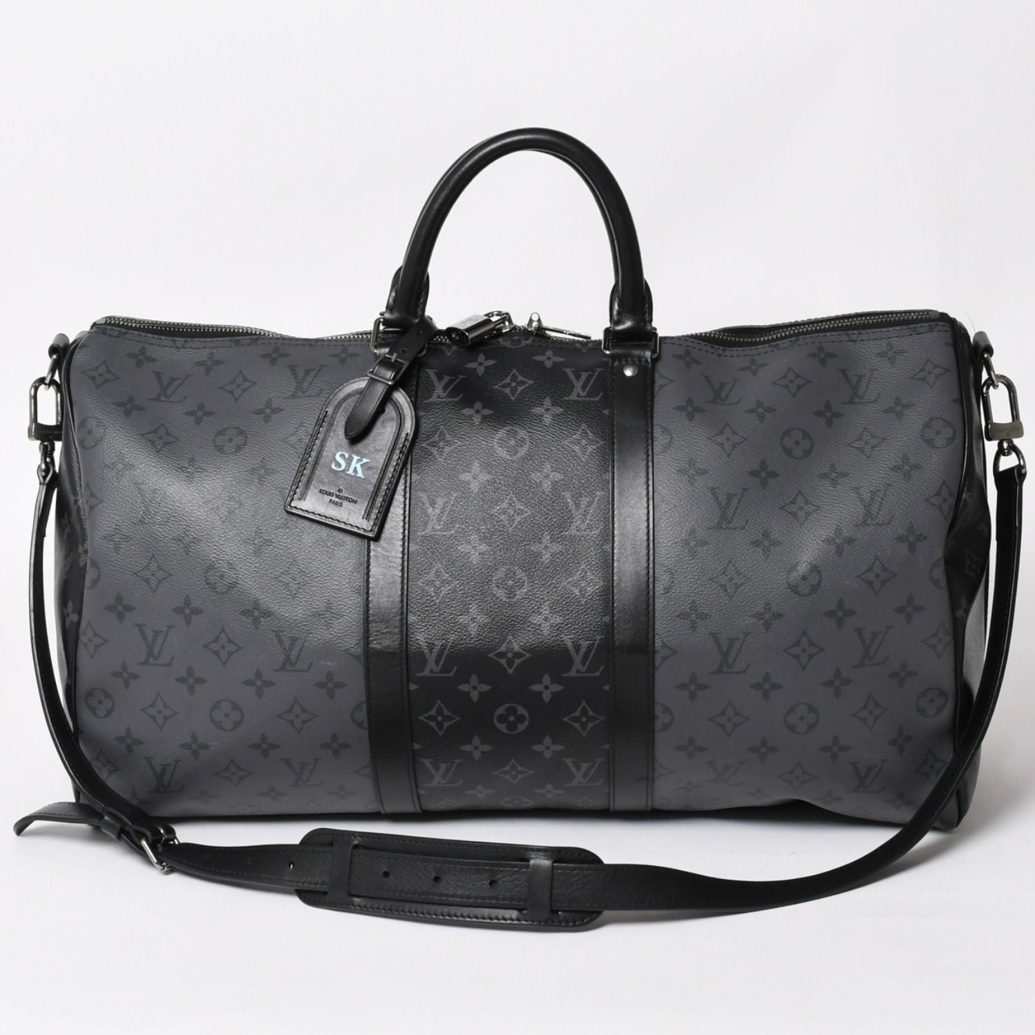 Louis Vuitton LV Keepall Bandouliere 50 Black Gray Silver