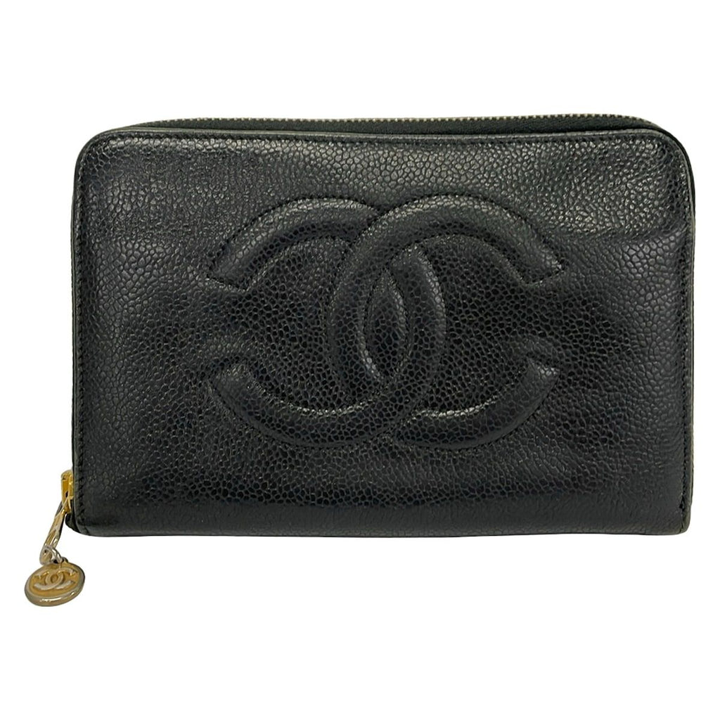 Chanel Wallet Black CC Logo Gold Zip Around