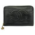 Chanel Wallet Black CC Logo Gold Zip Around