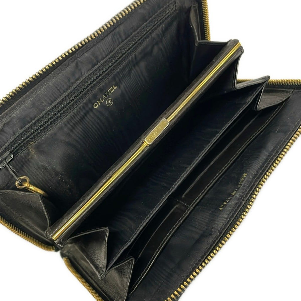 Chanel Wallet Black CC Logo Gold Zip Around — view 3
