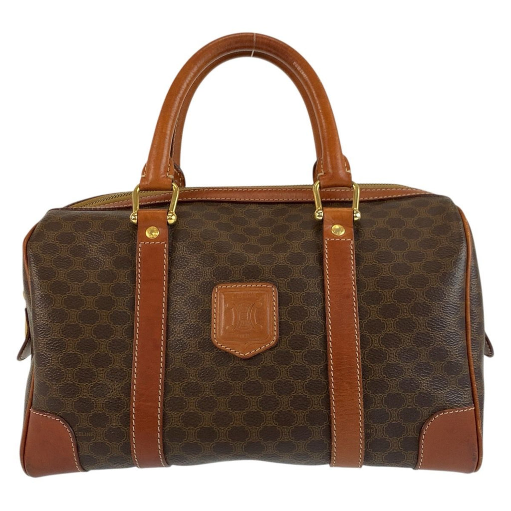 Celine Vintage Macadam Brown Gold Leather Boston