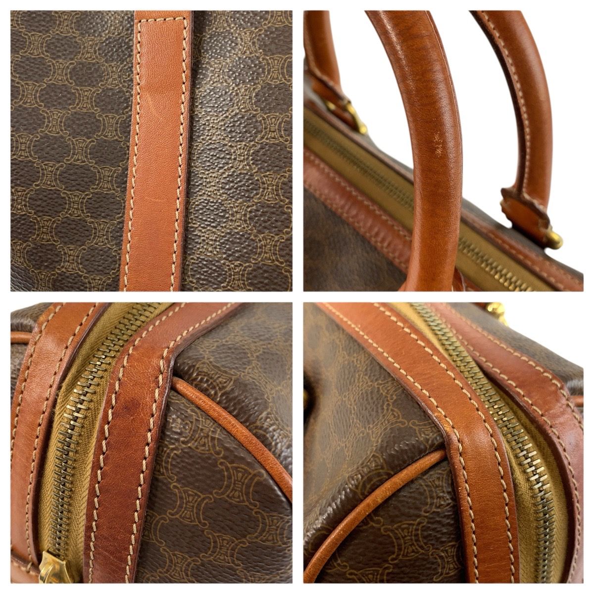 Celine Vintage Macadam Brown Gold Leather Boston — view 5