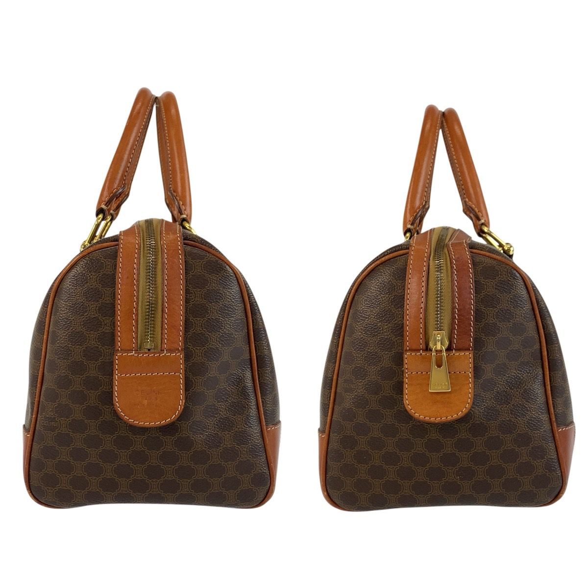 Celine Vintage Macadam Brown Gold Leather Boston — view 7
