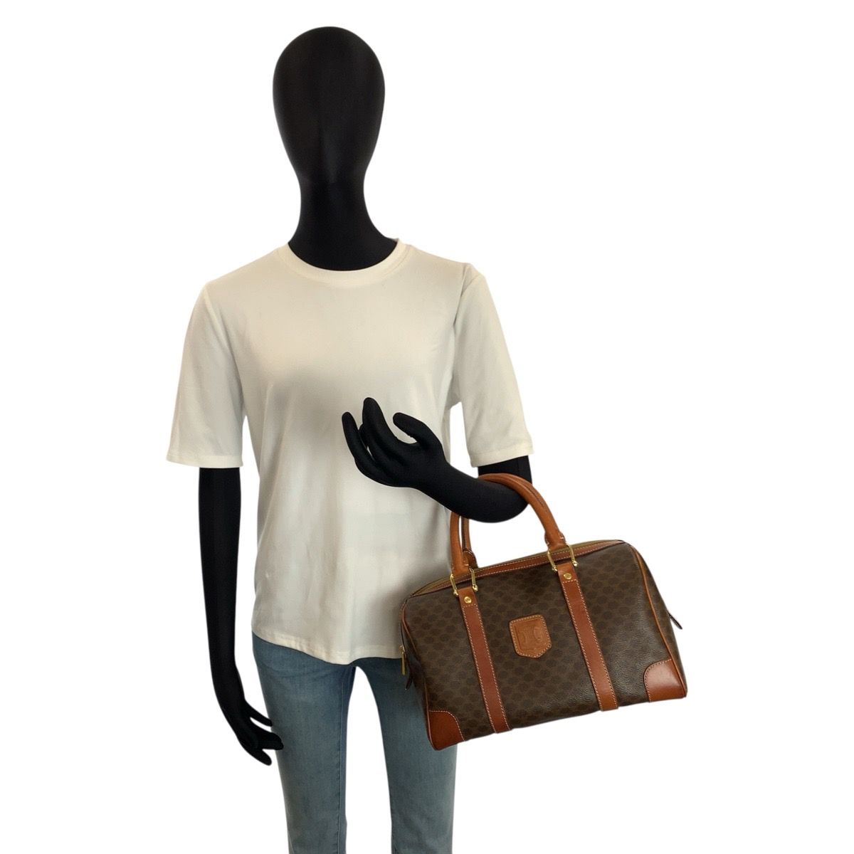 Celine Vintage Macadam Brown Gold Leather Boston — view 6