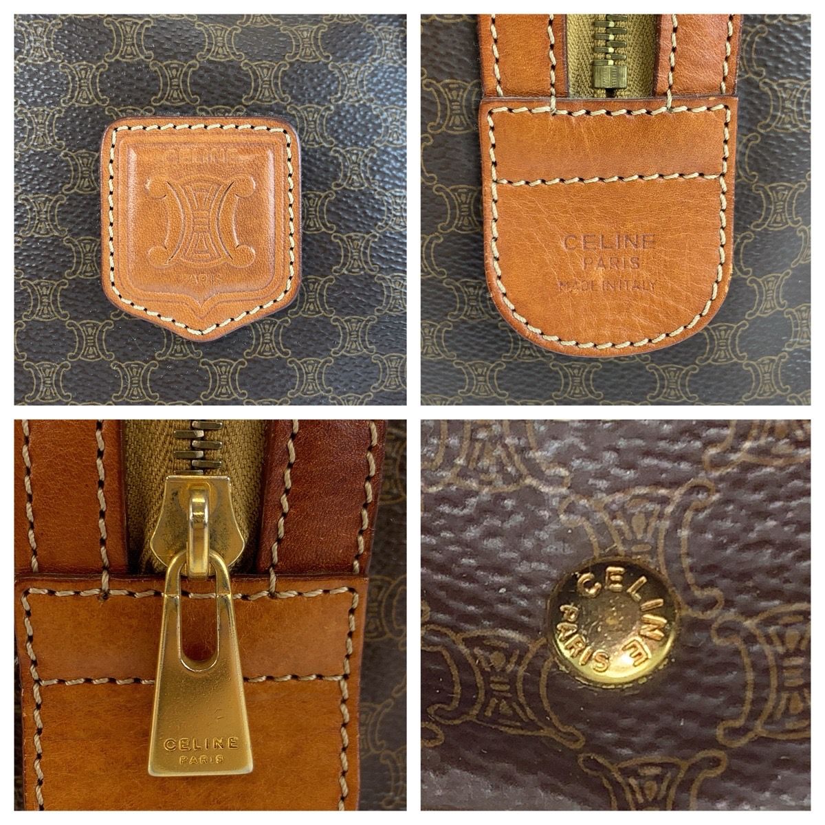 Celine Vintage Macadam Brown Gold Leather Boston — view 3