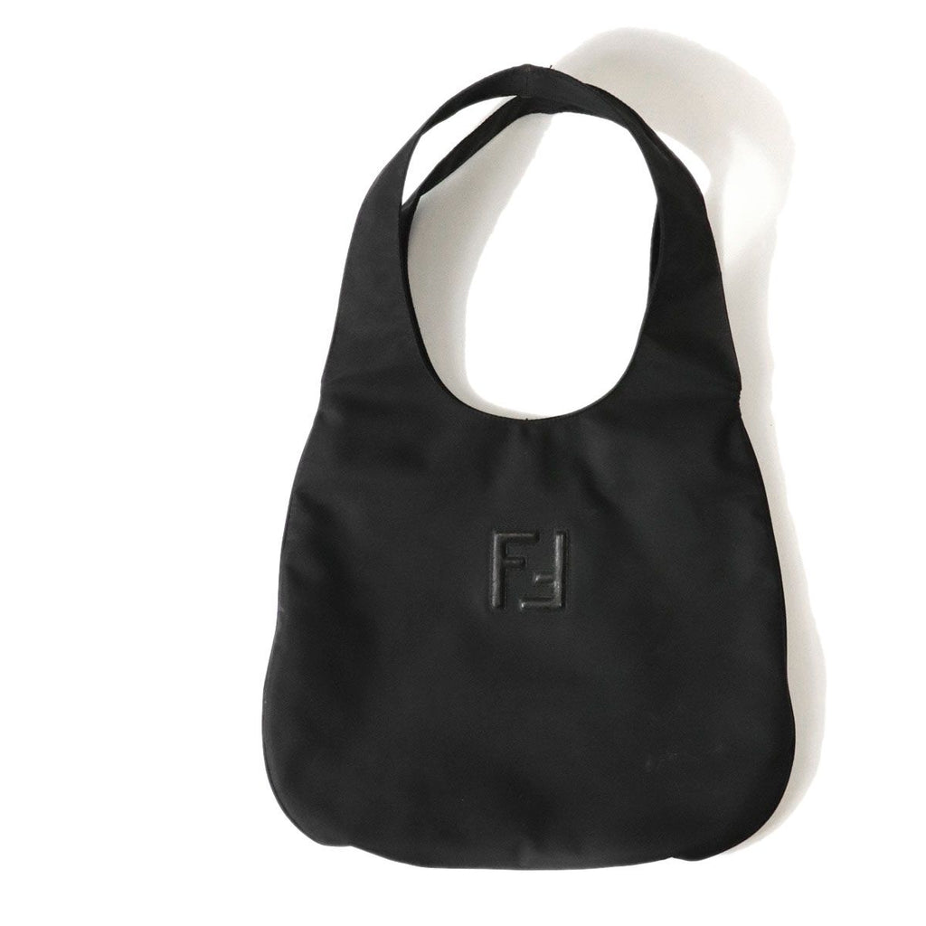 Fendi FF Logo Shoulder Bag Hobo Nylon Black