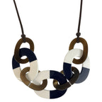 Hermes Horn Navy White Brown Buffalo Necklace