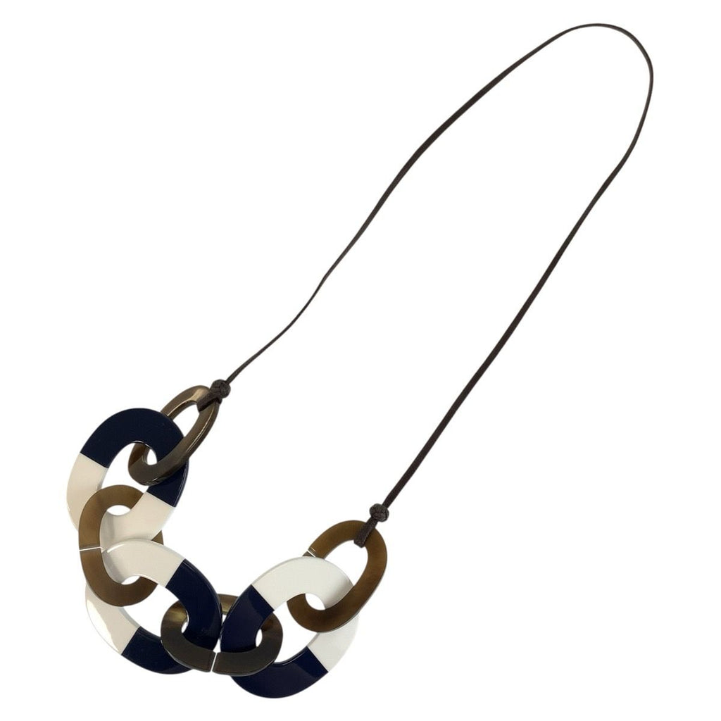 Hermes Horn Navy White Brown Buffalo Necklace — view 3