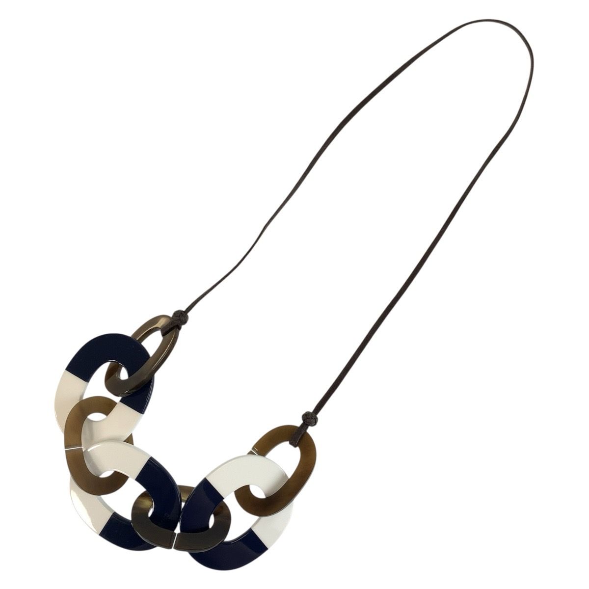 Hermes Horn Navy White Brown Buffalo Necklace — view 3