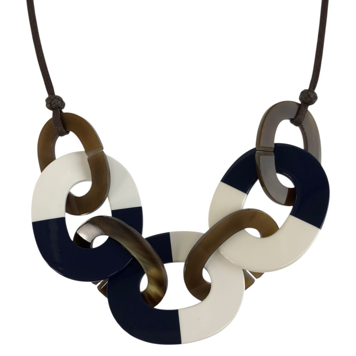 Hermes Horn Navy White Brown Buffalo Necklace — view 2