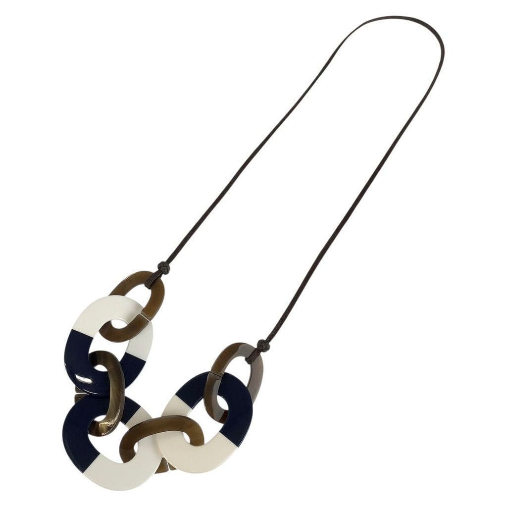 Hermes Horn Navy White Brown Buffalo Necklace — view 4