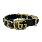 Gucci Belt 75 30 Black Gold Double Leather