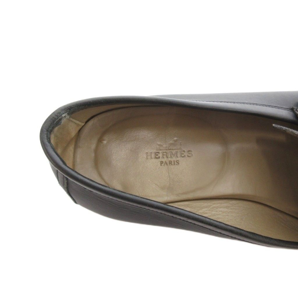 Hermes Loafers Shoes Logo Leather 41 Black — view 7