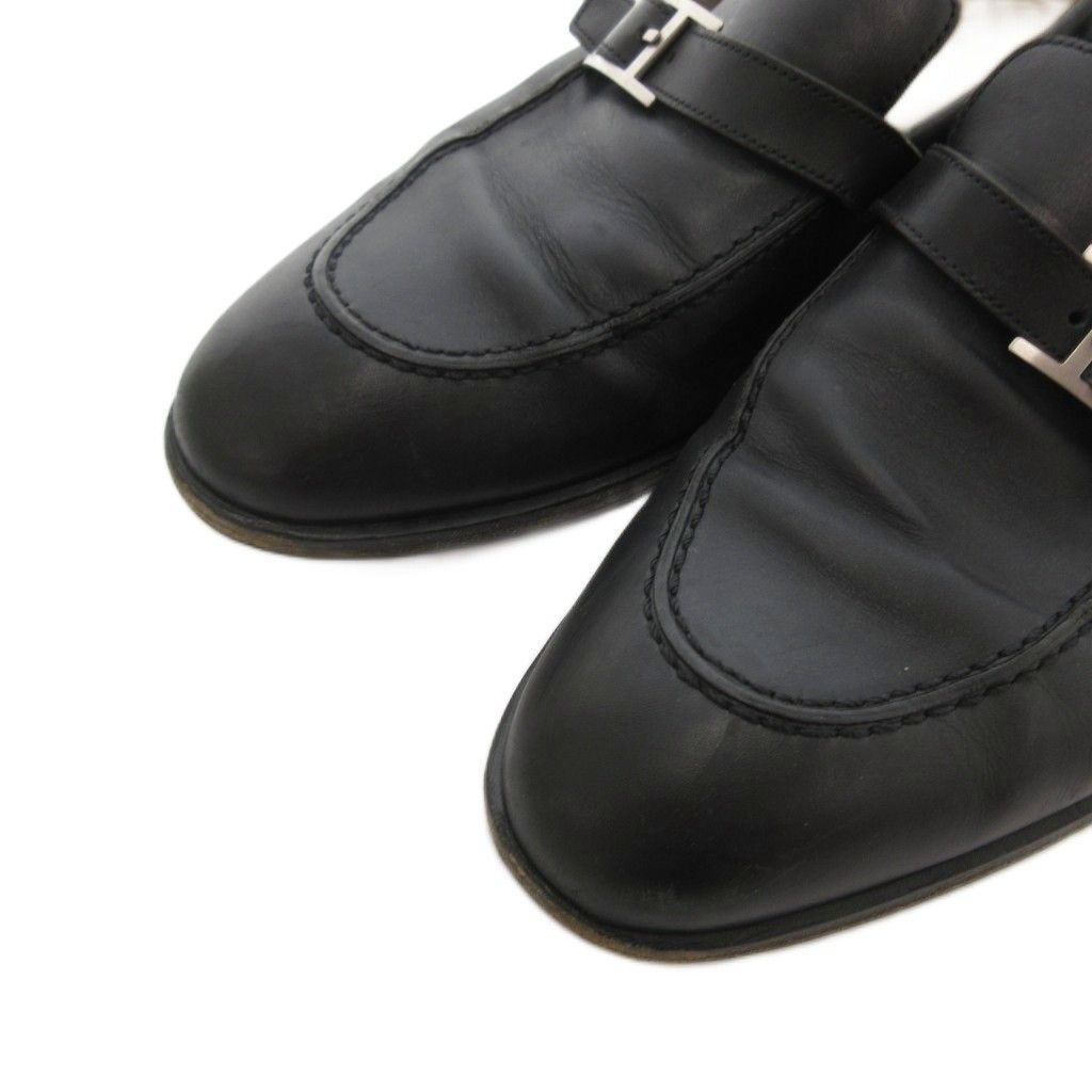 Hermes Loafers Shoes Logo Leather 41 Black — view 3