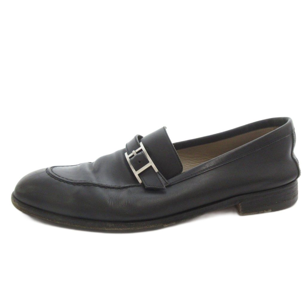 Hermes Loafers Shoes Logo Leather 41 Black — view 2