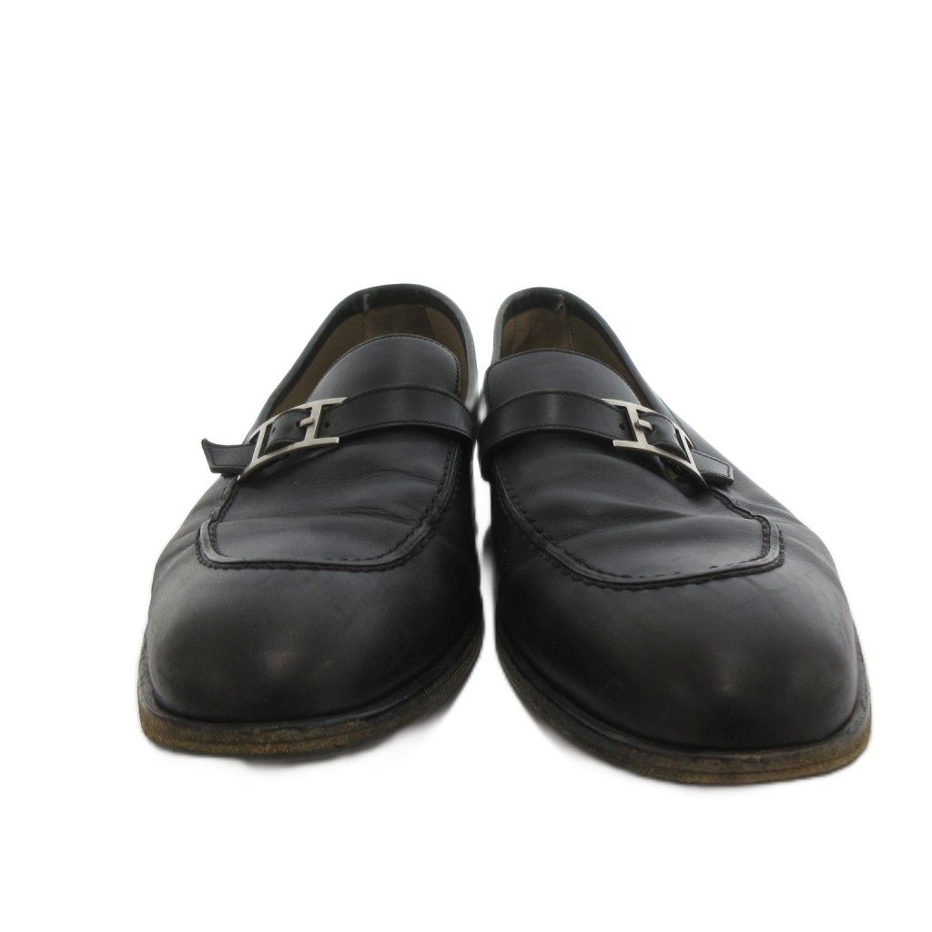 Hermes Loafers Shoes Logo Leather 41 Black — view 4