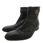 Gucci Short Boots GG Side Zip Leather 41.5 Black