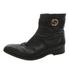Gucci Short Boots GG Side Zip Leather 41.5 Black — view 2