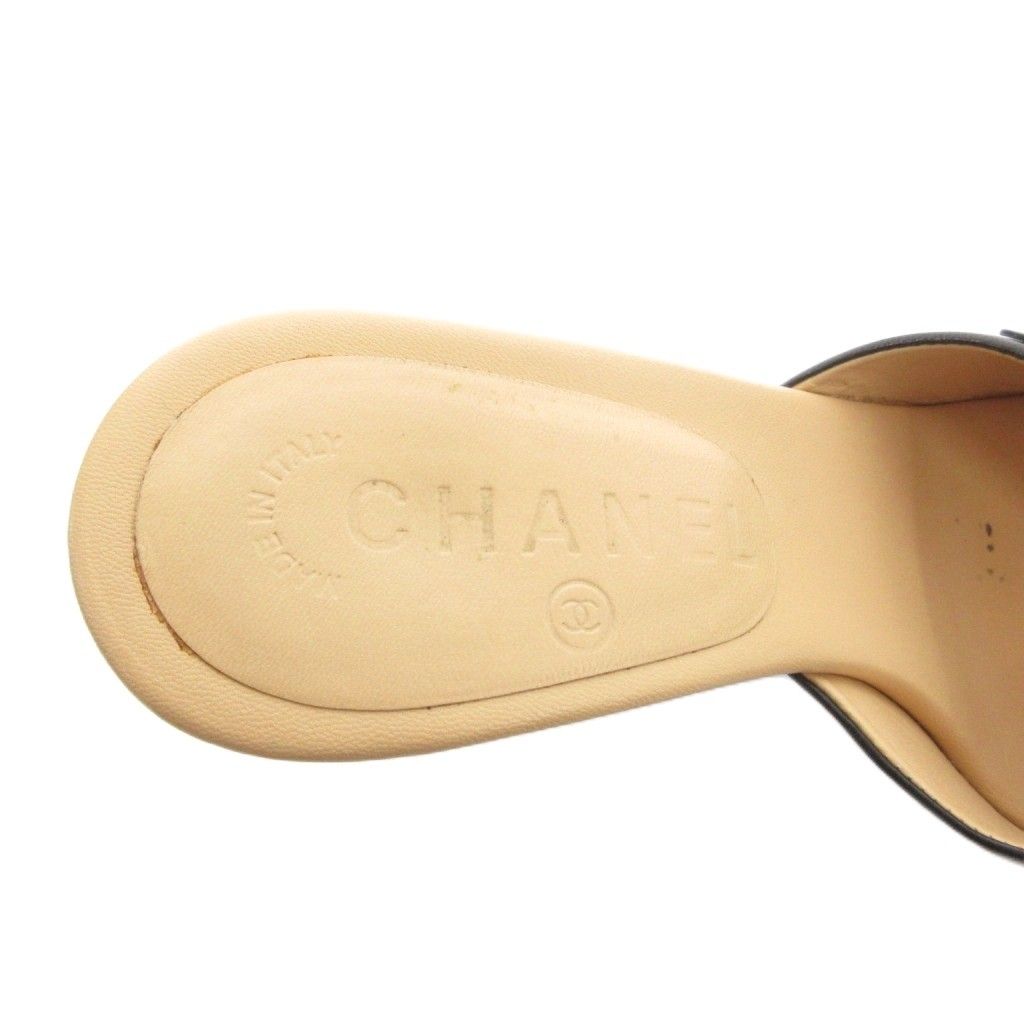 Chanel Sandals Pin Heels Leather CC Logo 7 Black Beige — view 7