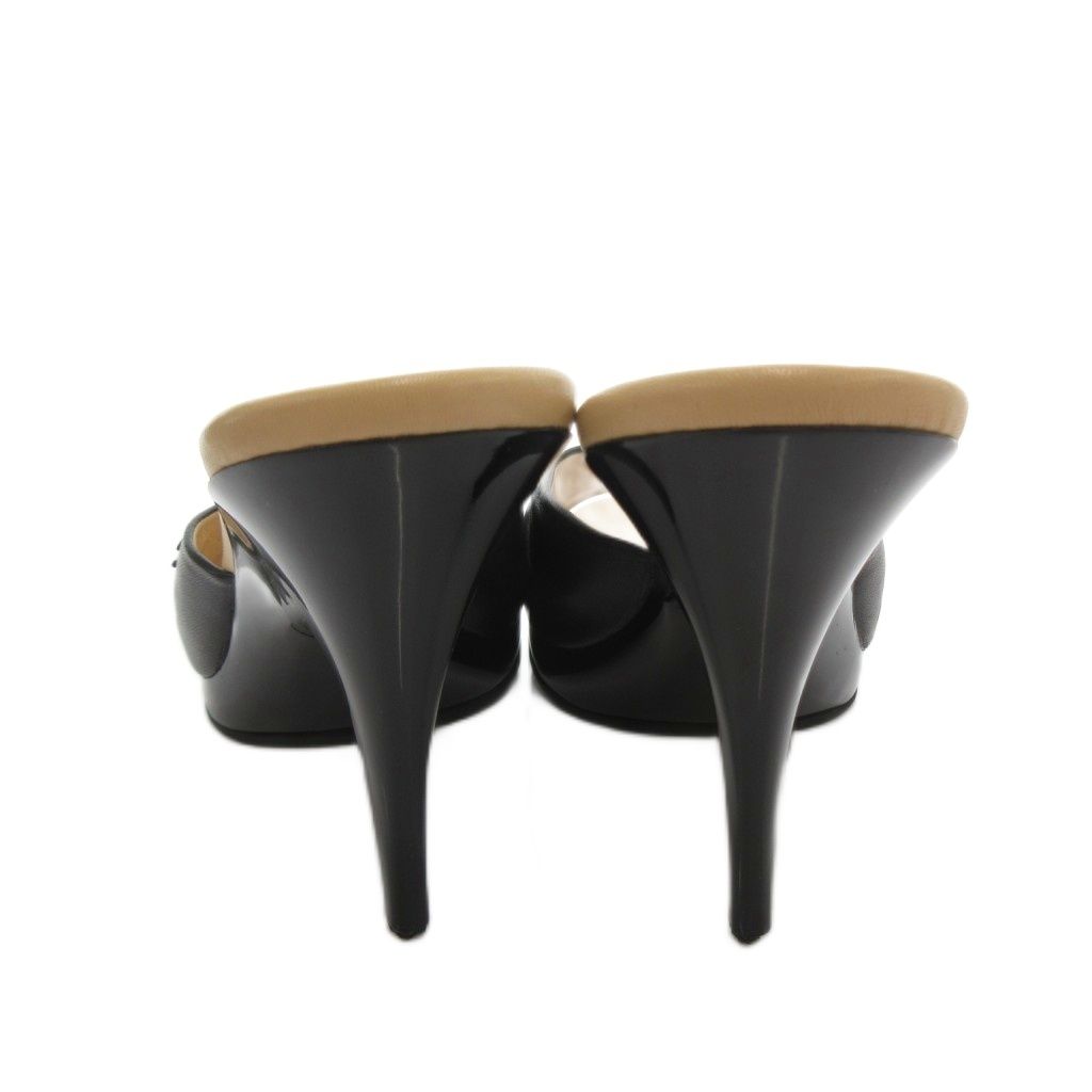 Chanel Sandals Pin Heels Leather CC Logo 7 Black Beige — view 5