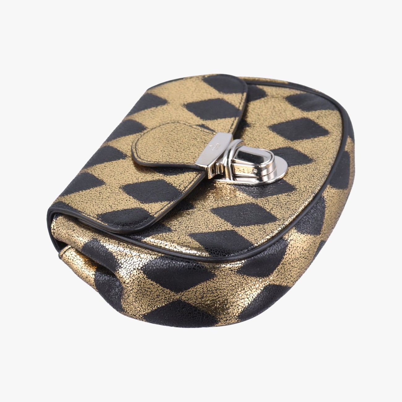 Gucci Metallic Crackle Gold Black Leather Handbag — view 5