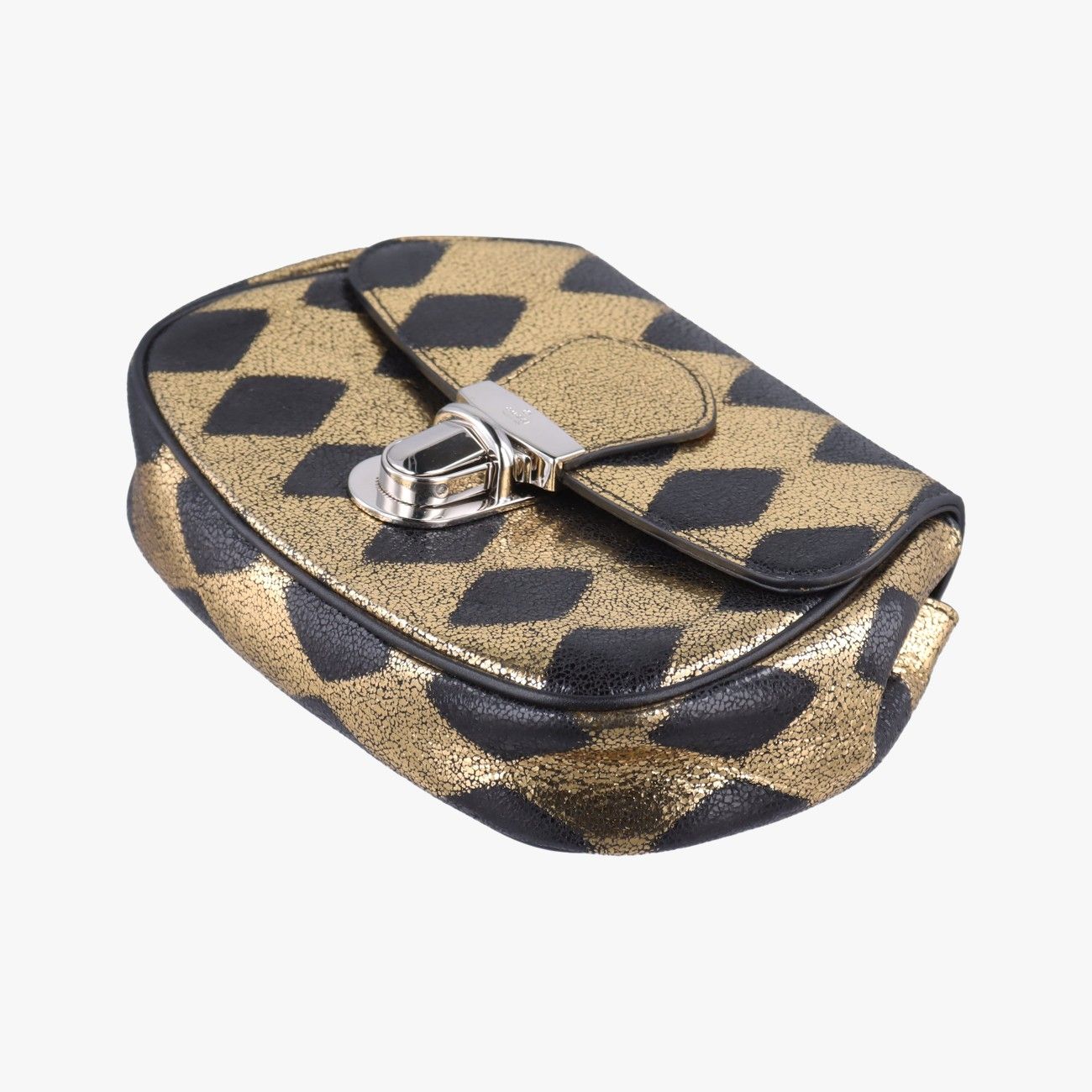 Gucci Metallic Crackle Gold Black Leather Handbag — view 4