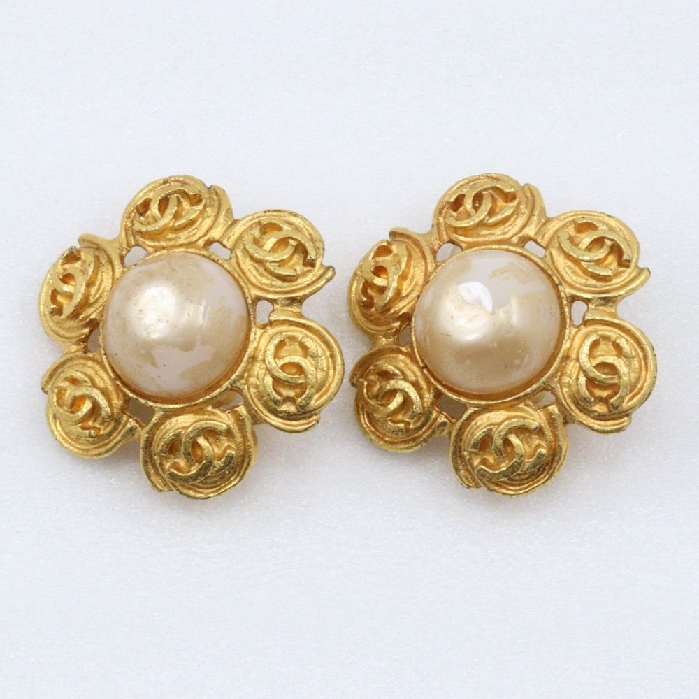 Chanel Gold Plated Faux Pearl Earrings — view 5