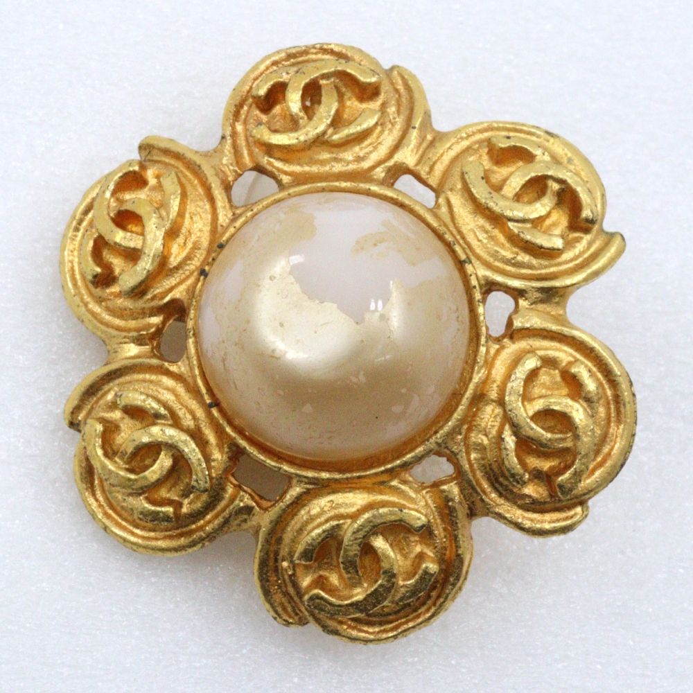 Chanel Gold Plated Faux Pearl Earrings — view 7