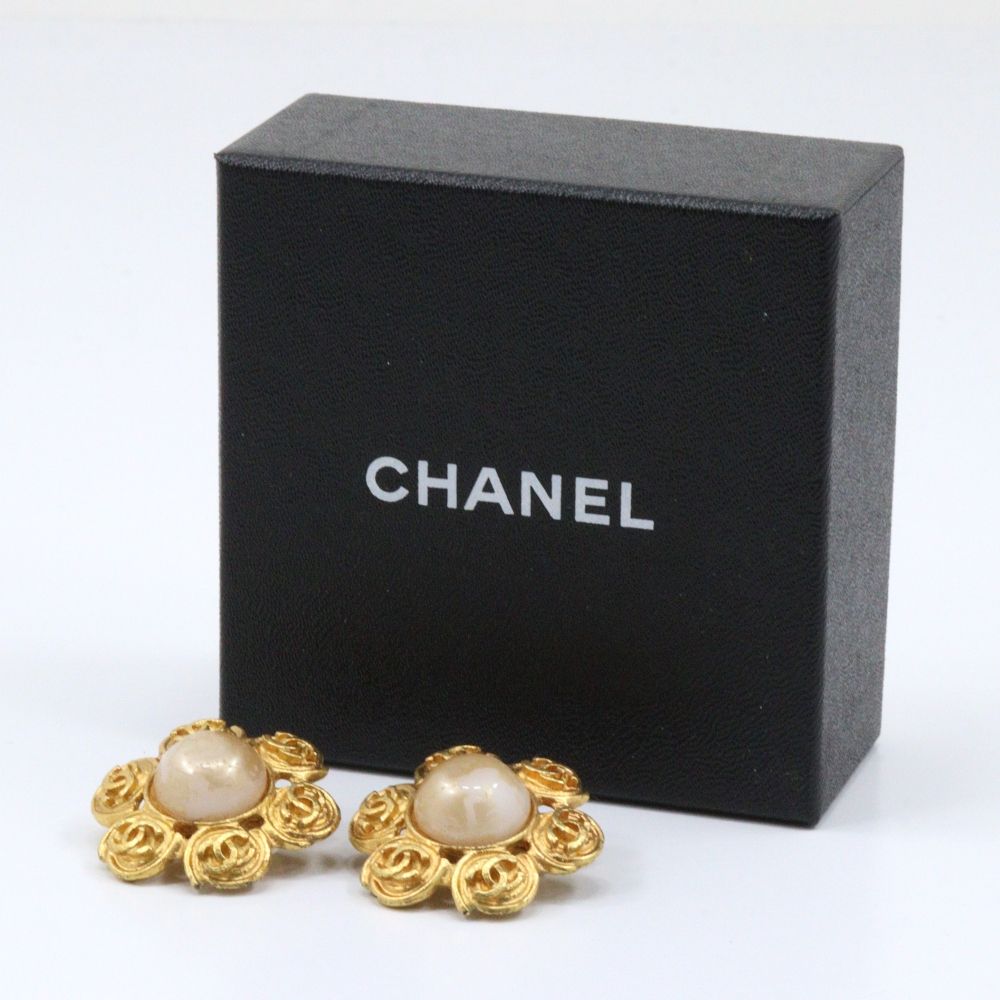 Chanel Gold Plated Faux Pearl Earrings — view 4