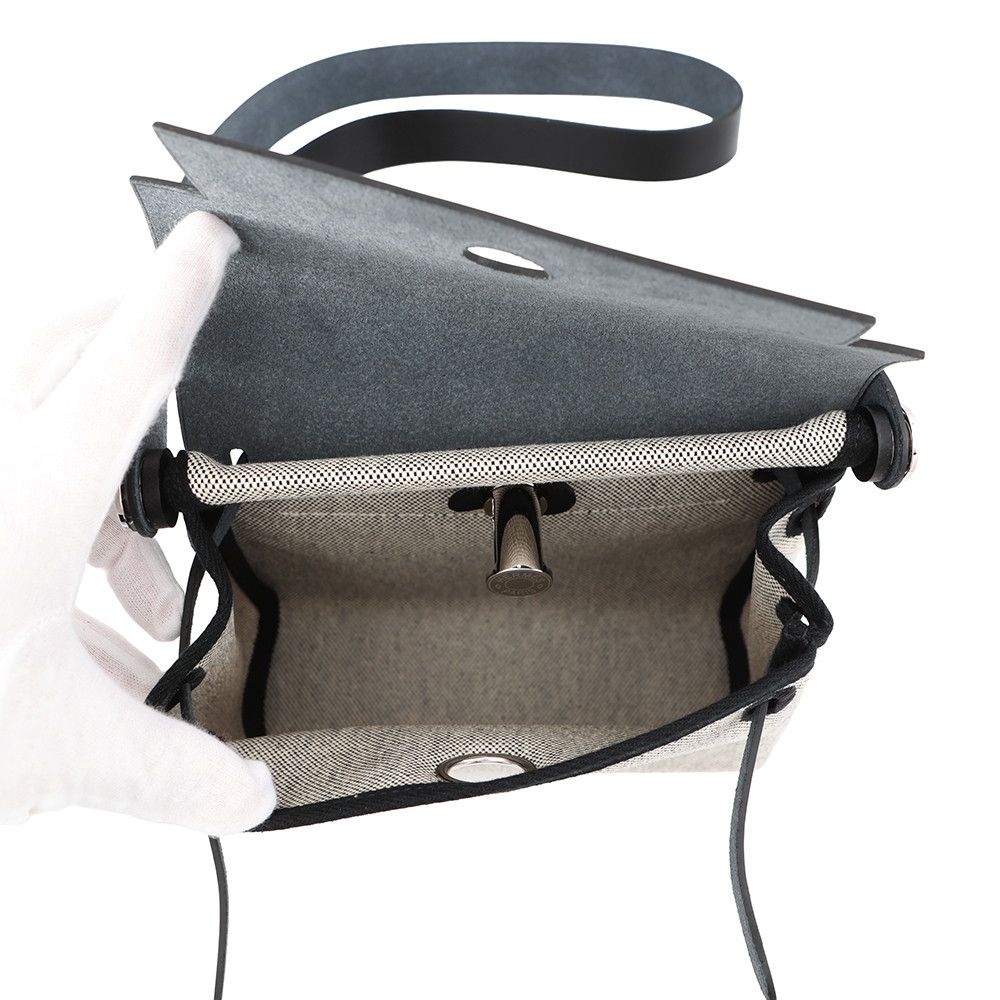 Hermes Shoulder Bag Herbag Zip Mini Black Ecru Silver Toile Ash Vache Hunter — view 6