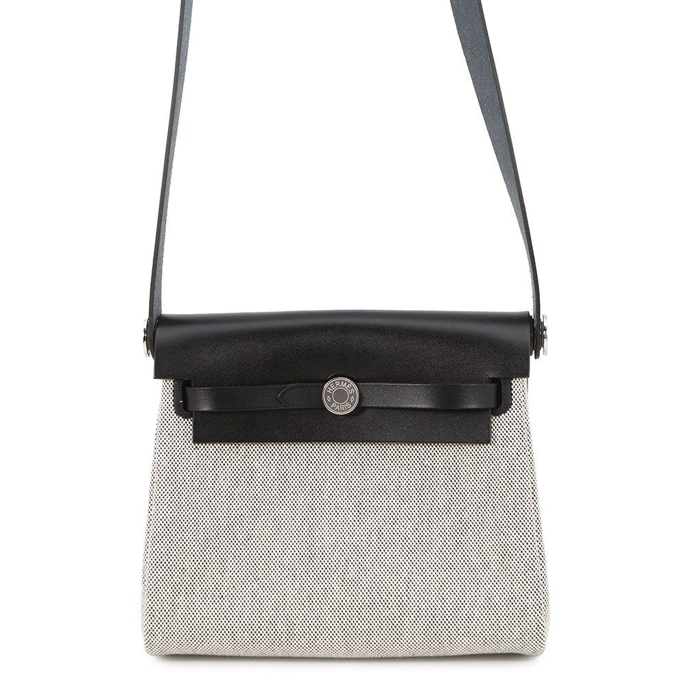 Hermes Shoulder Bag Herbag Zip Mini Black Ecru Silver Toile Ash Vache Hunter