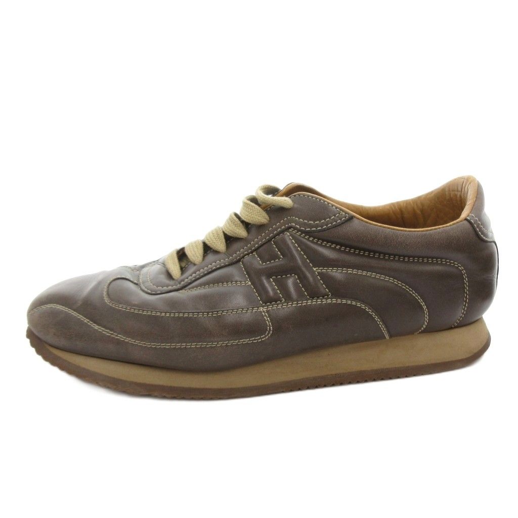 Hermes Quick Sneakers Low Cut Leather Brown
