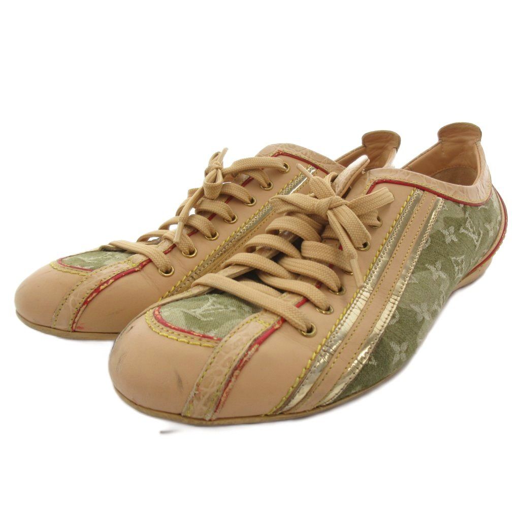 Louis Vuitton Sneakers Flat Monogram Mini Lace Up 37 Beige