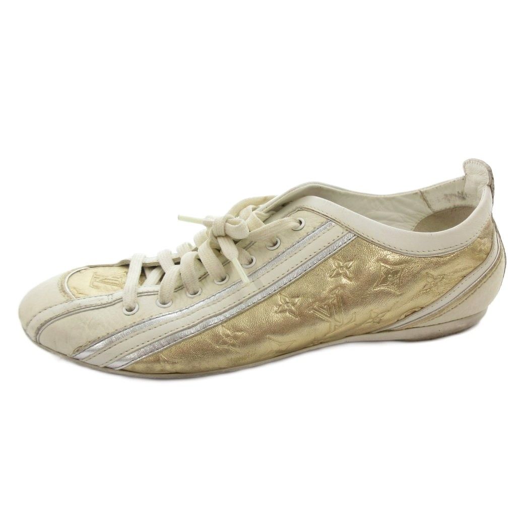 Louis Vuitton Sneakers Flat Monogram Lace Up LV Logo 36 White