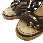 Louis Vuitton Sandals Espadrilles Charm LV Logo Strap Chunky Heels 38 Brown — view 3