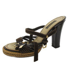 Louis Vuitton Sandals Espadrilles Charm LV Logo Strap Chunky Heels 38 Brown — view 2