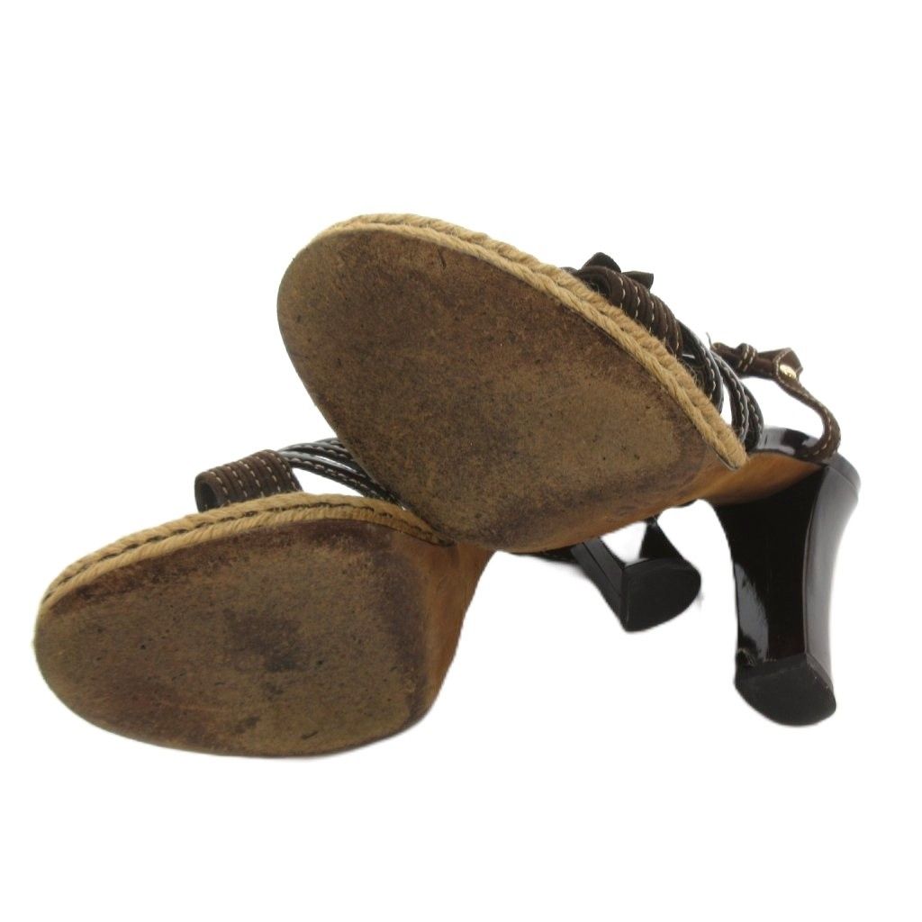 Louis Vuitton Sandals Espadrilles Charm LV Logo Strap Chunky Heels 38 Brown — view 6