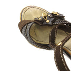 Louis Vuitton Sandals Espadrilles Charm LV Logo Strap Chunky Heels 38 Brown — view 8