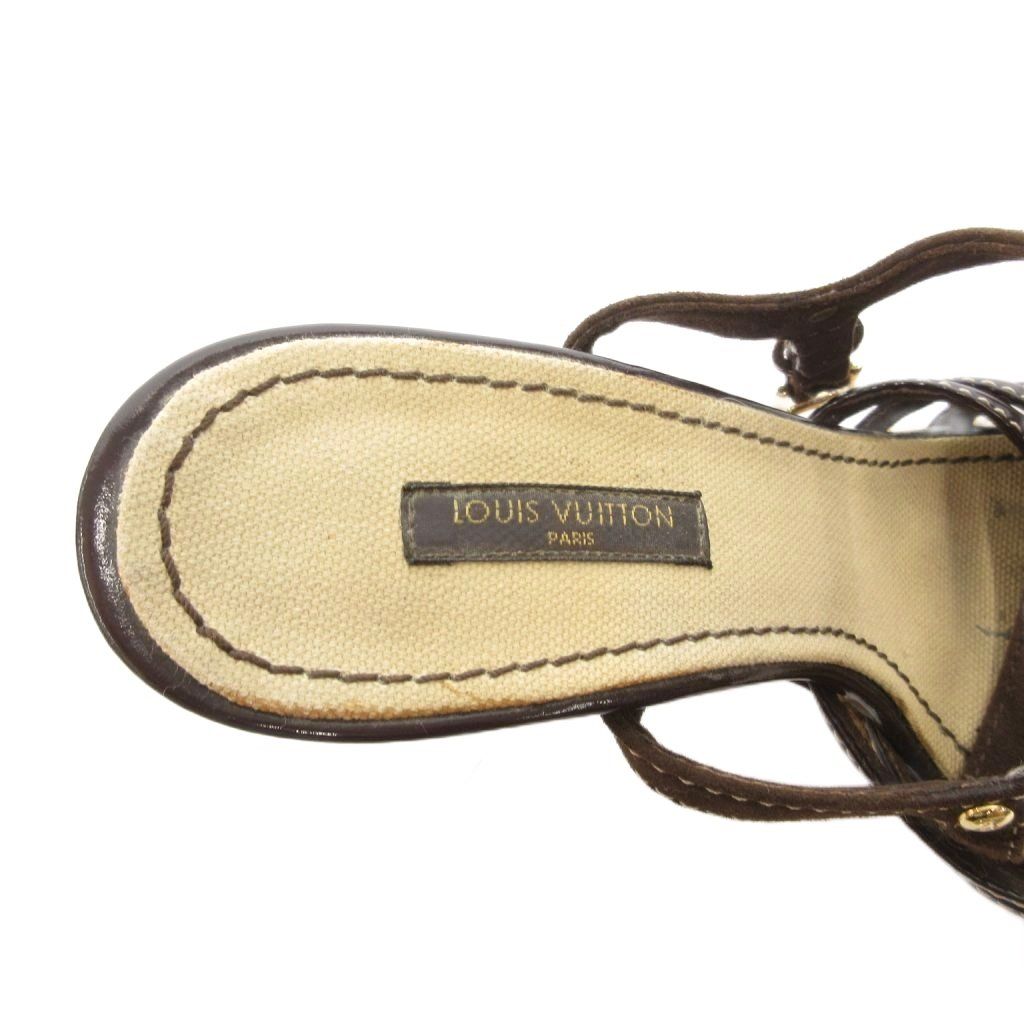 Louis Vuitton Sandals Espadrilles Charm LV Logo Strap Chunky Heels 38 Brown — view 7
