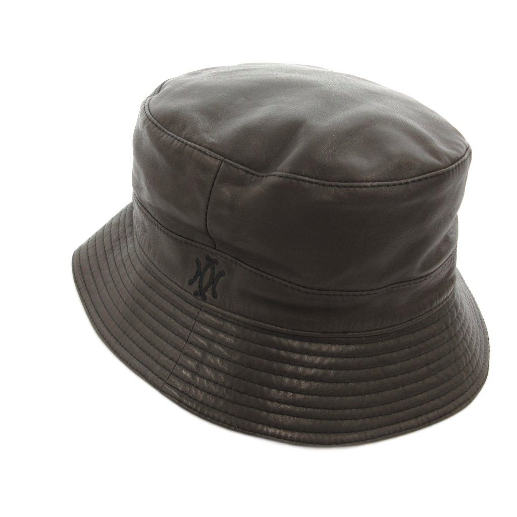 Hermes Motsch Hat Bakeha Lambskin Logo Embroidery 56 Brown