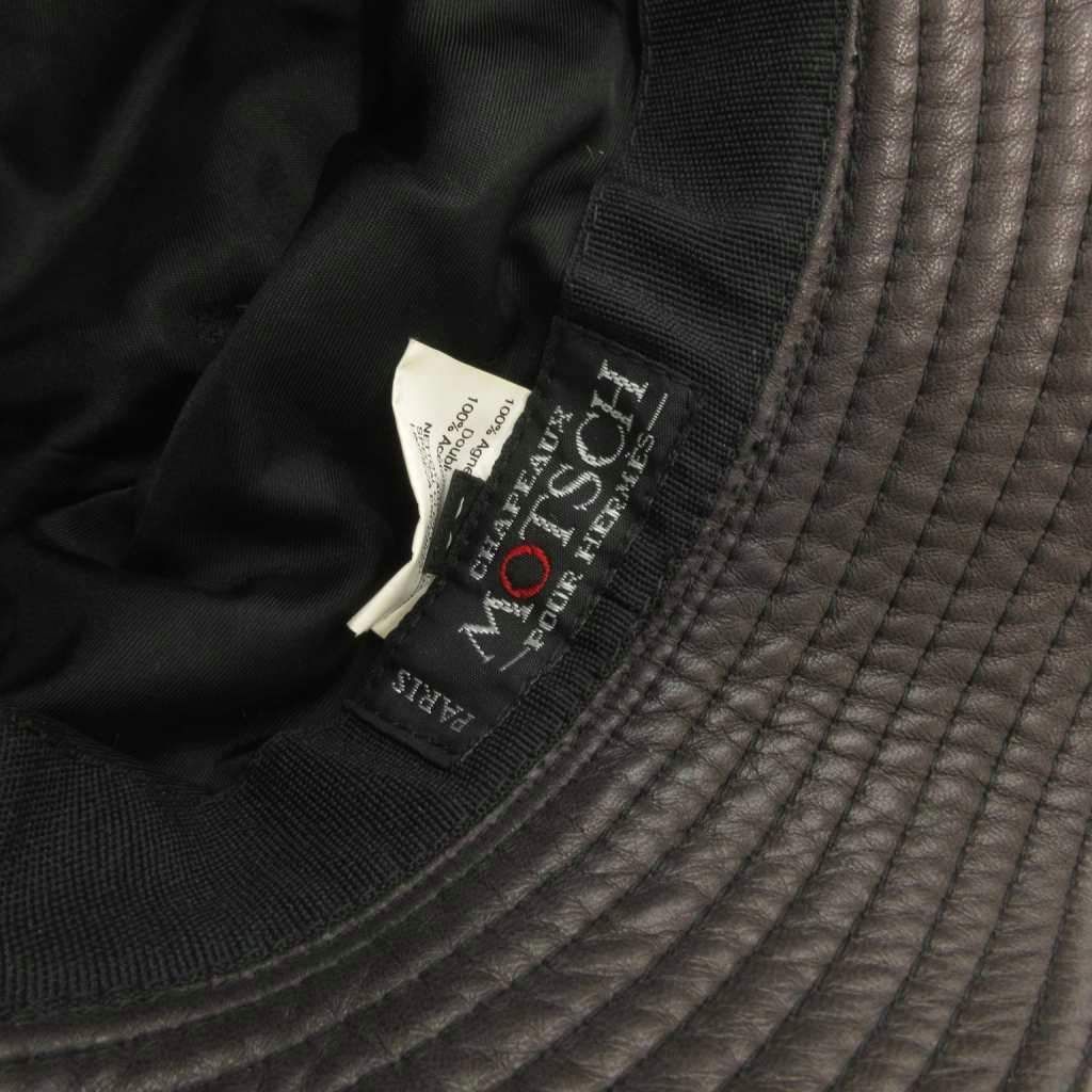 Hermes Motsch Hat Bakeha Lambskin Logo Embroidery 56 Brown — view 6