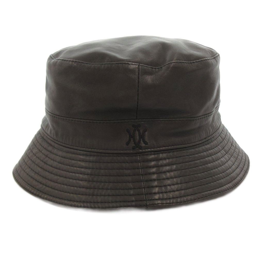 Hermes Motsch Hat Bakeha Lambskin Logo Embroidery 56 Brown — view 2